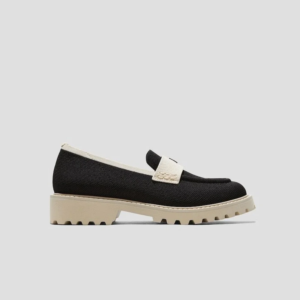 VIVAIA Round-Toe Platform Chunky Heel Loafers Black Slip On Shoes EU/38.5 US/7.5